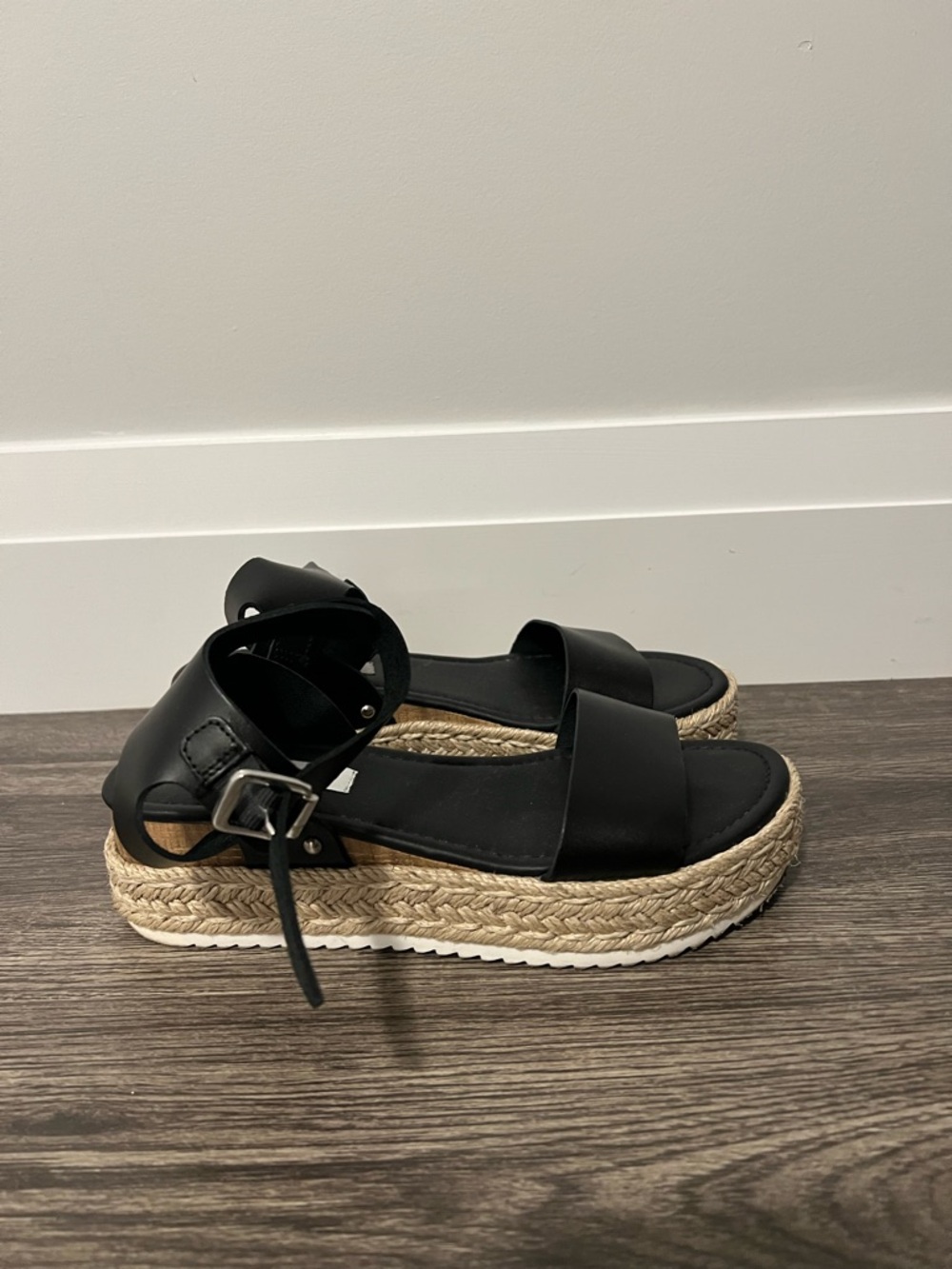 Steve Madden Black Espadrille Platform Ankle-Strap Sandals